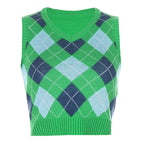 Damen ärmelloses Strickoberteil im modischen Argyle-Muster R&B