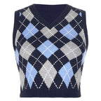 Damen ärmelloses Strickoberteil im modischen Argyle-Muster R&B