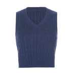 Damen Strick-Crop-Top mit V-Ausschnitt und Zopfmuster R&B