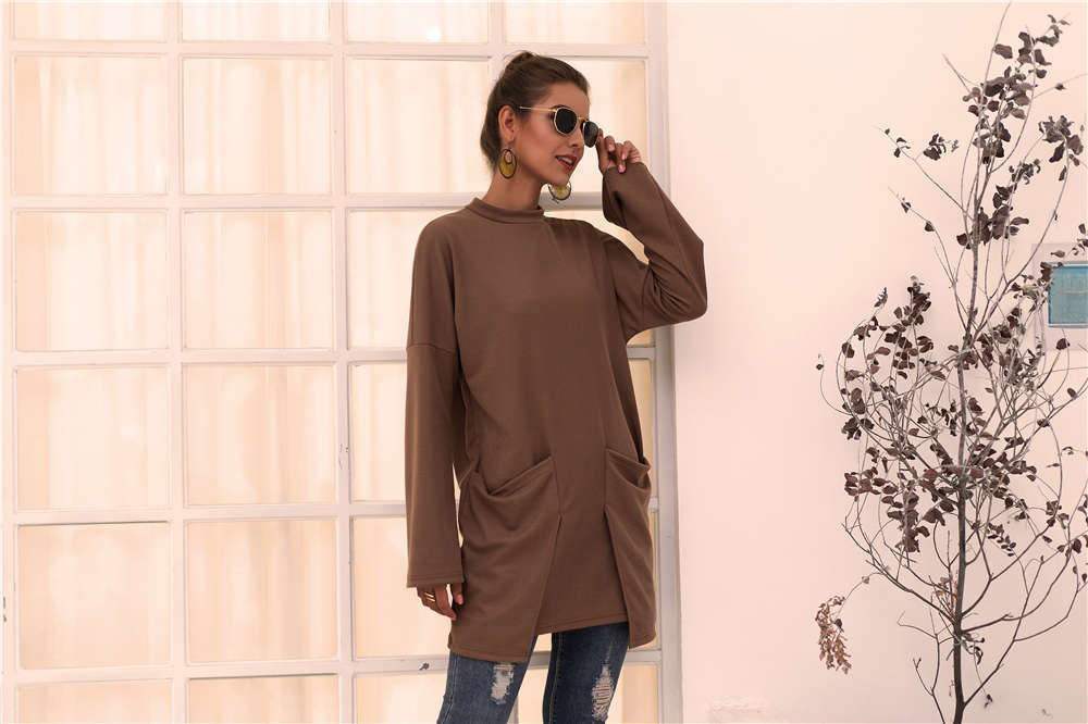 Damen Longpullover mit außerge-wöhnlichem Schnitt und Taschen R&B