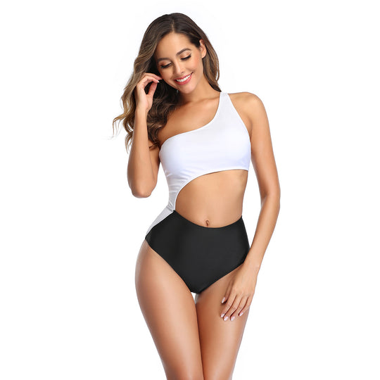 Damen Einteiliger Badeanzug mit asymmetrischem Schnitt und hohem Bund R&B