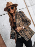 Damen modische Blazerjacke im Tweed-Stil mit schicken Knopfdetails R&B
