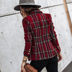 Damen modische Blazerjacke im Tweed-Stil mit schicken Knopfdetails R&B