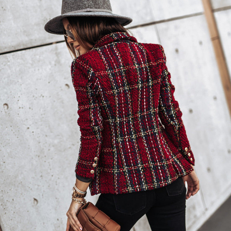 Damen modische Blazerjacke im Tweed-Stil mit schicken Knopfdetails R&B