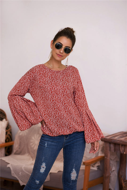 Damen Bluse mit voluminösen Ärmeln und floralen Details R&B