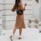 Damen Midi-Kleid mit hochwertigem Strukturdesign und eleganten Knopfdetails R&B