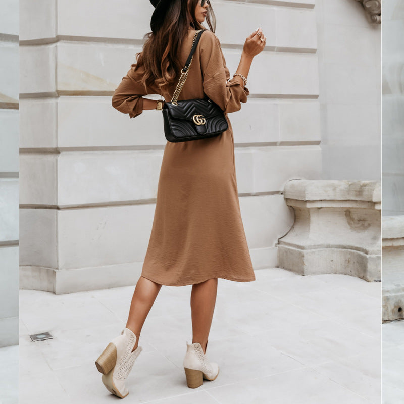 Damen Midi-Kleid mit hochwertigem Strukturdesign und eleganten Knopfdetails R&B