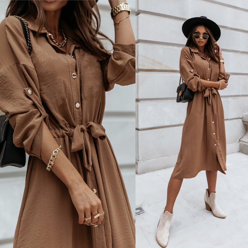 Damen Midi-Kleid mit hochwertigem Strukturdesign und eleganten Knopfdetails R&B