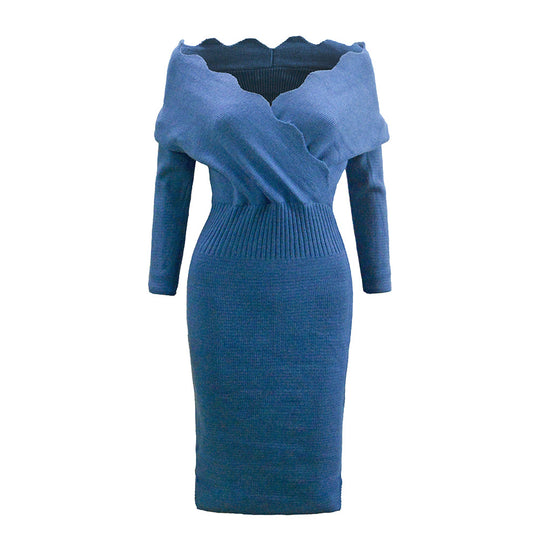 Damen Strickkleid mit schulterfreiem Design und tailliertem Schnitt R&B