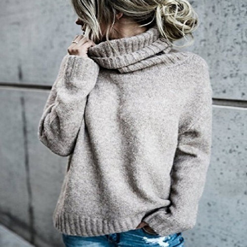 Damen Grobstrickpullover mit hohem Kragen und lässigem Schnitt R&B