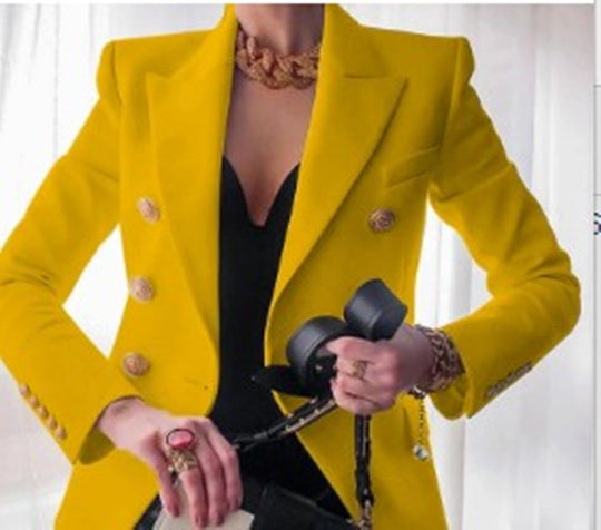 Damen eleganter Double-Breasted Blazer mit goldenen Knöpfen R&B