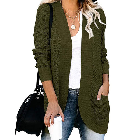 Damen legerer Strickmantel mit Taschen und offenen Front R&B