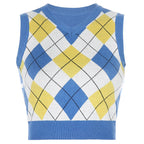 Damen ärmelloses Strickoberteil im modischen Argyle-Muster R&B