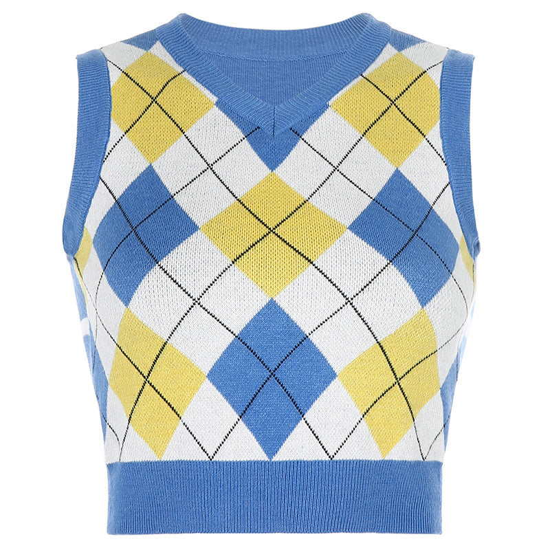 Damen ärmelloses Strickoberteil im modischen Argyle-Muster R&B