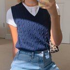 Damen Strick-Crop-Top mit V-Ausschnitt und Zopfmuster R&B