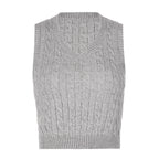 Damen Strick-Crop-Top mit V-Ausschnitt und Zopfmuster R&B