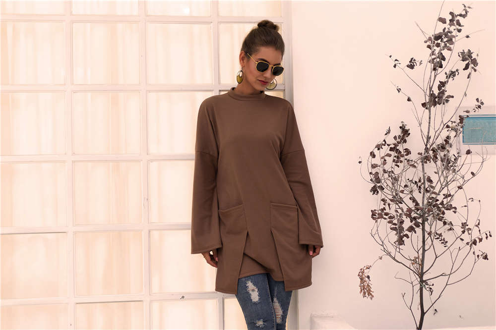 Damen Longpullover mit außerge-wöhnlichem Schnitt und Taschen R&B