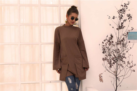 Damen Longpullover mit außerge-wöhnlichem Schnitt und Taschen R&B