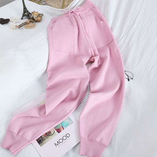 Damen kuscheliges Strick-Loungewear-Set mit Herzmuster R&B