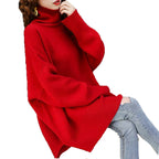 Damen Grobstrick Pullover mit hohem Kragen und lässigem Schnitt R&B
