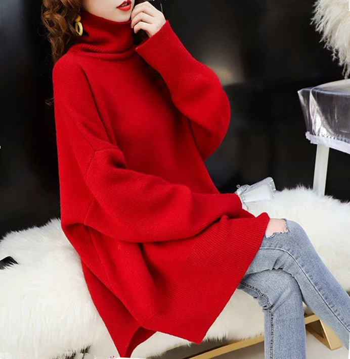 Damen Grobstrick Pullover mit hohem Kragen und lässigem Schnitt R&B