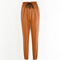 Damen elegante Kunstlederhose mit elastischem Bund und Kordelzug R&B