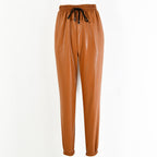 Damen elegante Kunstlederhose mit elastischem Bund und Kordelzug R&B