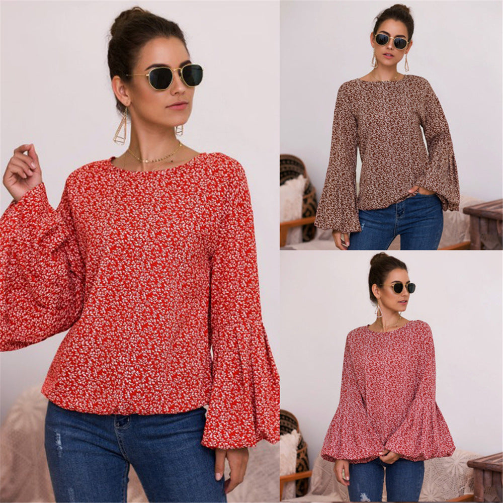 Damen Bluse mit voluminösen Ärmeln und floralen Details R&B