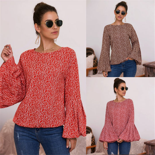Damen Bluse mit voluminösen Ärmeln und floralen Details R&B