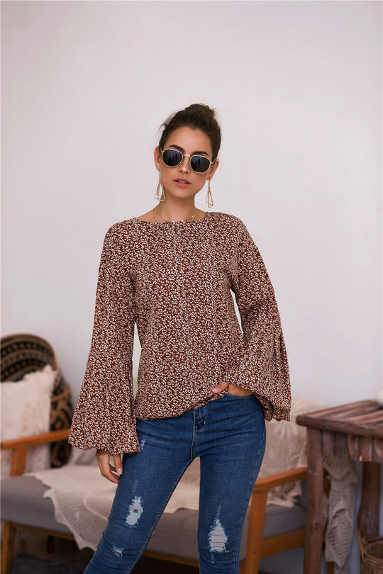 Damen Bluse mit voluminösen Ärmeln und floralen Details R&B