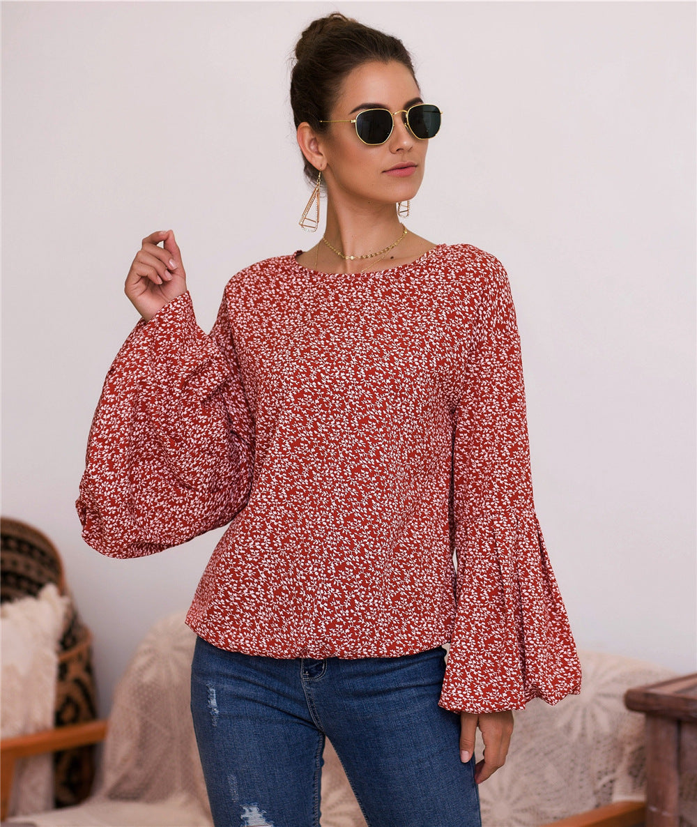 Damen Bluse mit voluminösen Ärmeln und floralen Details R&B