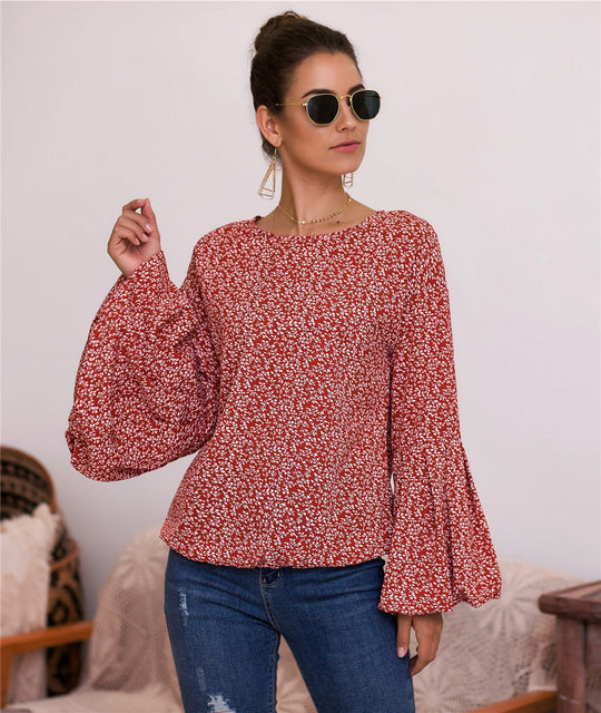 Damen Bluse mit voluminösen Ärmeln und floralen Details R&B