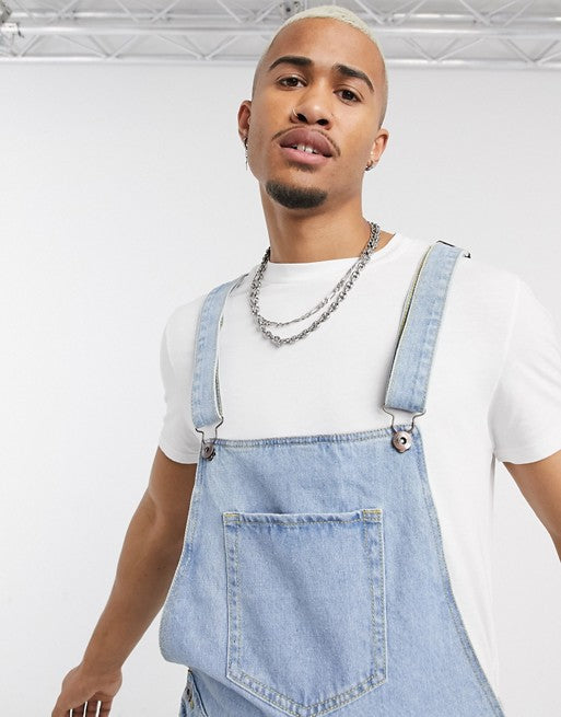 Herren Denim-Latzhose mit lässigen Destroyed-Details R&B