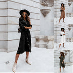 Damen Midi-Kleid mit hochwertigem Strukturdesign und eleganten Knopfdetails R&B