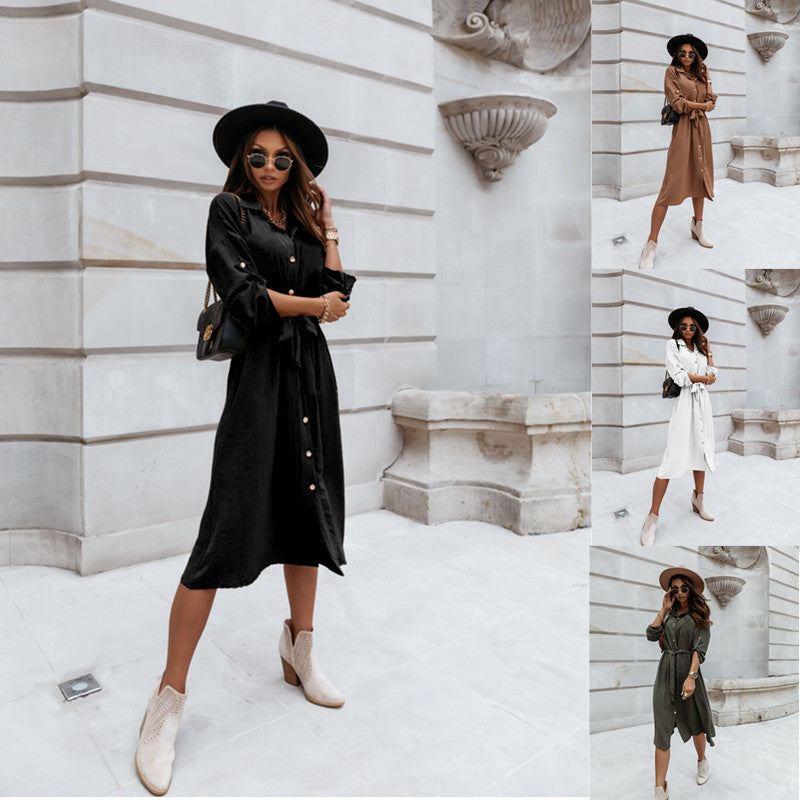 Damen Midi-Kleid mit hochwertigem Strukturdesign und eleganten Knopfdetails R&B