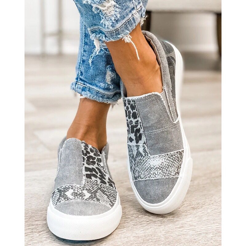 Damen modische Slip-On Sneakers mit unterschiedlichen Tiermustern R&B