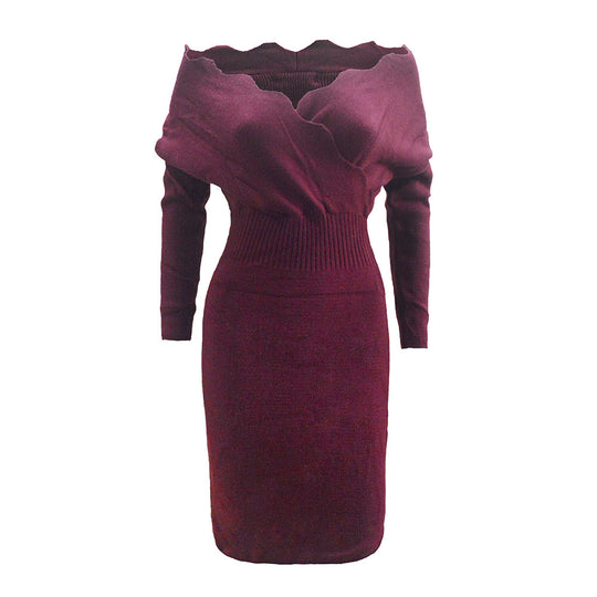 Damen Strickkleid mit schulterfreiem Design und tailliertem Schnitt R&B