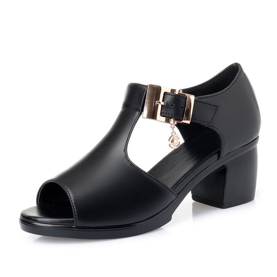 Damen nan offene Sandalette mit seitlichen Ausschnitten, verstellbarem Schnallenriemen und stabilem Blockabsatz R&B