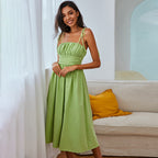 Damen Midi-Kleid mit elastischem Taillenbund und verstellbaren Spaghettiträgern R&B