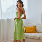 Damen Midi-Kleid mit elastischem Taillenbund und verstellbaren Spaghettiträgern R&B