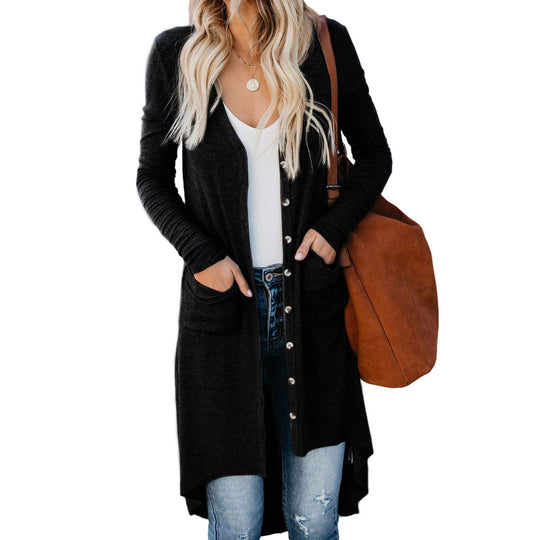 Damen Lange Strickjacke mit praktischen Taschen und Knopfleiste R&B