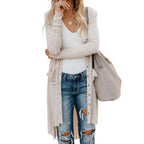 Damen Lange Strickjacke mit praktischen Taschen und Knopfleiste