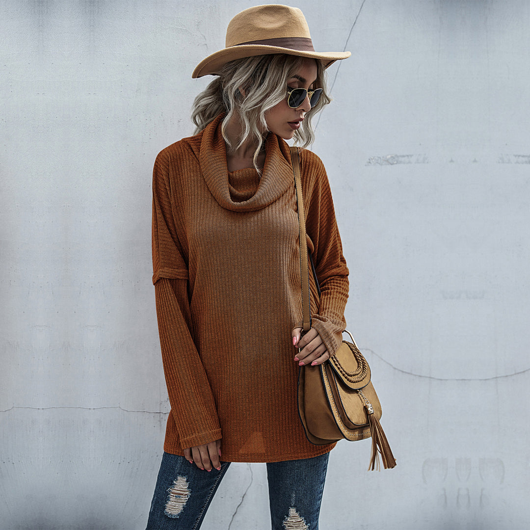Damen modischer Oversized Pullover mit weitem Kragen und Rippstruktur R&B