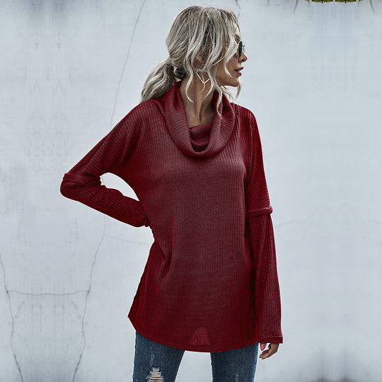 Damen modischer Oversized Pullover mit weitem Kragen und Rippstruktur R&B