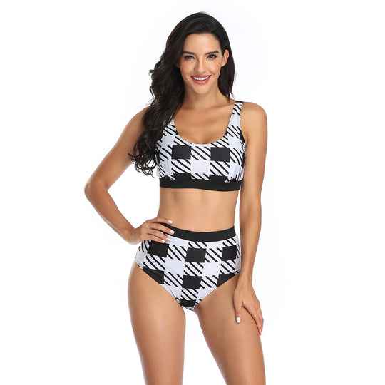 Damen Sportliches Bikiniset mit hohem Bund und modischem Camouflage-Muster R&B