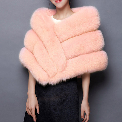 Damen Eleganter Kunstpelz-Cape R&B