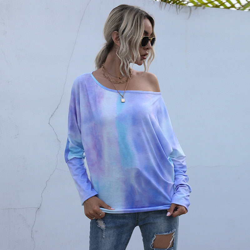 Damen lässiges Oversized Oberteil mit asymmetrischem Ausschnitt und trendigem Farbverlauf