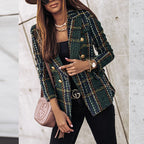Damen modische Blazerjacke im Tweed-Stil mit schicken Knopfdetails R&B