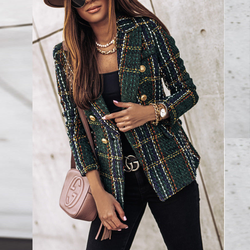 Damen modische Blazerjacke im Tweed-Stil mit schicken Knopfdetails R&B