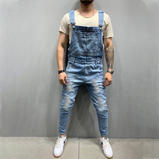 Herren Denim-Latzhose mit Destroyed-Details